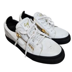 Giuseppe Zanotti Gale White Leather Sneakers Shoes Gold Zippers Streetwear US 7‎